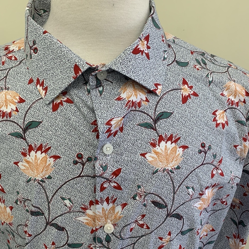 Barr lll Jacobean Slim-Fit Performance Stretch Floral-Print Shirt Macy's Sz XL